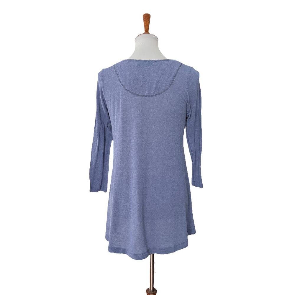 Poeme Citron Santa Monica Womens Elbow Sleeve Floral Pullover Top Blue M Medium - Picture 2 of 6